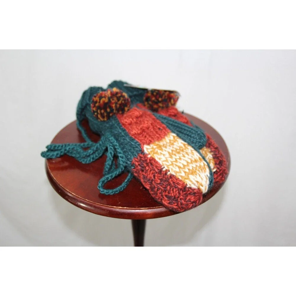 Muk Luks Knit Mittens Multi-color String attached Winter Outdoors One Size NEW